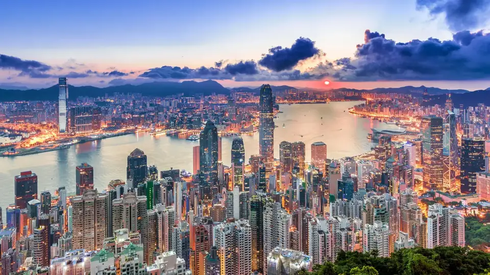 Hong Kong skyline and Victoria Harbour at dusk